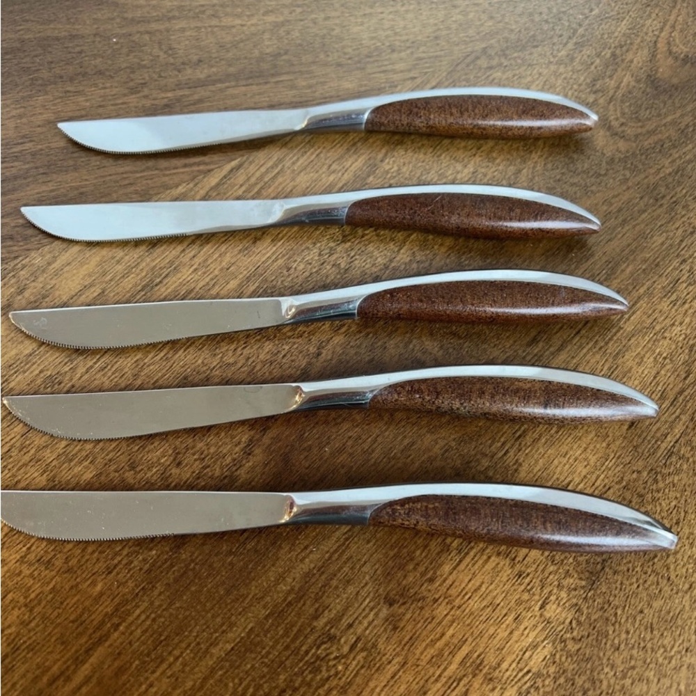 5 Mid Century Steak Knives Acrylic Stainless Composite Japan Vintage 8 in